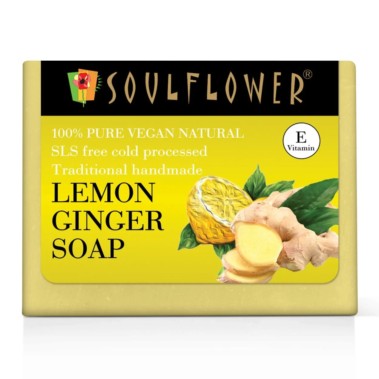 Soulflower Organic Handmade Lemon Ginger Bathing Bar Soap, Winter Moisturizer For Men Women, Face Body