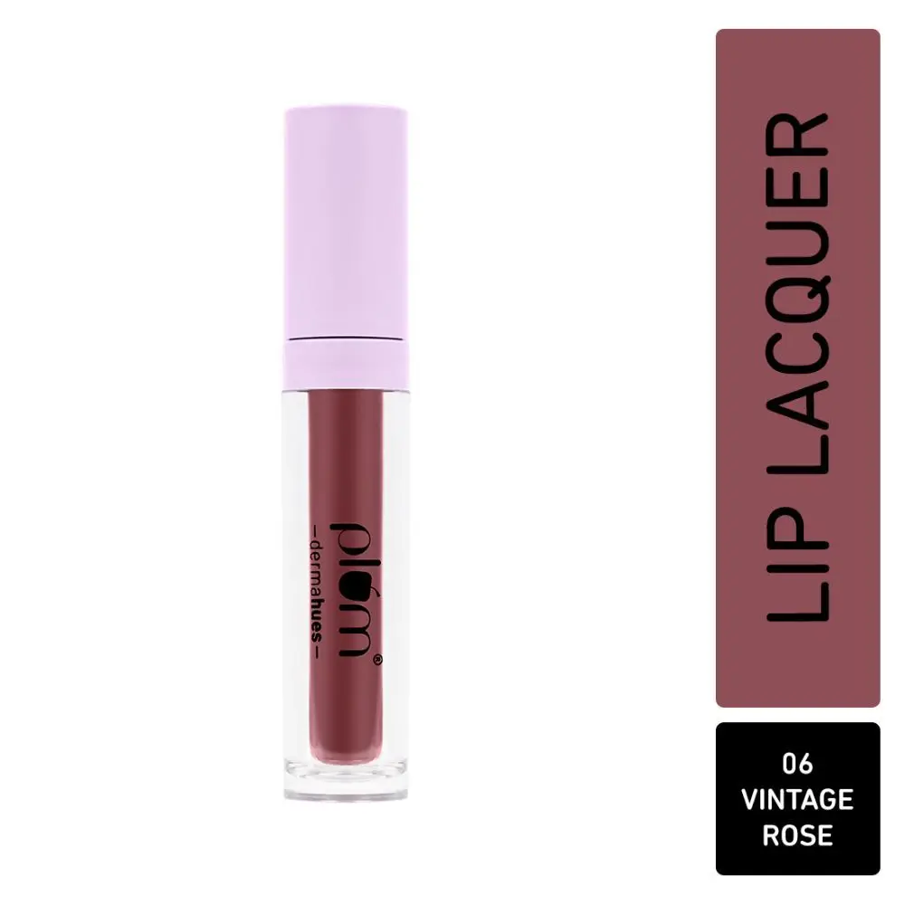 Plum Glassy Glaze Lip Lacquer |Glossy Finish | 3-in-1 Lipstick + Lip Balm + Gloss | 06 Vintage Rose