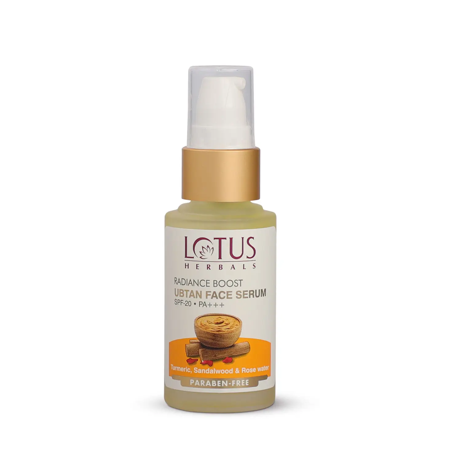 Lotus Herbals Radiance Boost Ubtan Face Serum SPF 20| Turmeric, Sandalwood and Rose Water | Glowing Skin |Reducing Dark Spots | Paraben free |Mineral Oil Free | 30ml