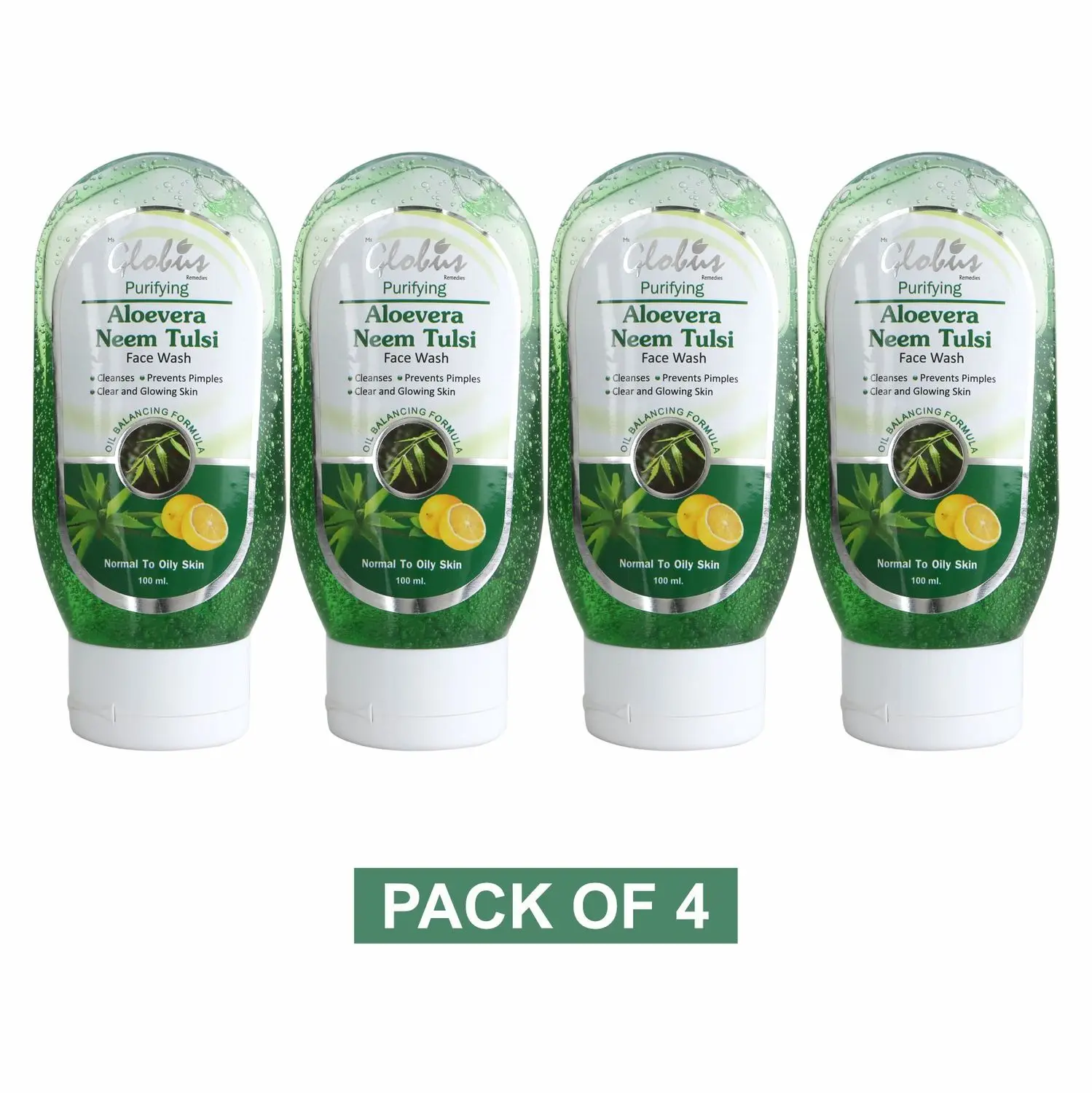 Globus AloeVera,Neem Tulsi Vitamin A&E Face Wash 100 ml (Pack Of 4)
