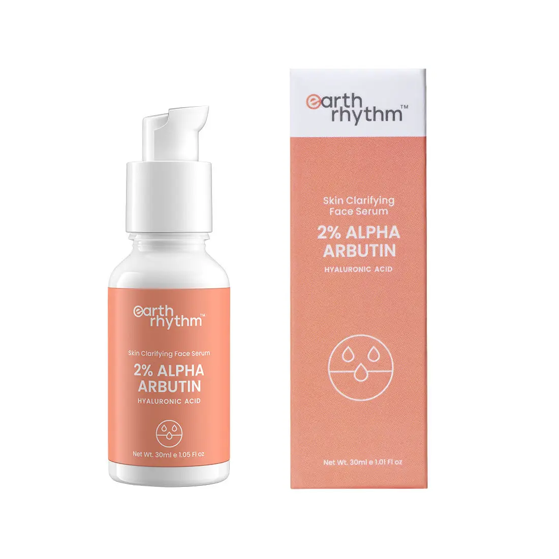 Earth Rhythm 2% Alpha Arbutin - Skin Clarifying Serum with the goodness of Hyaluronic Acid | Brightens Skin, Prevent Freckles, Reduces Dark Spots | for All Skin Types | Men & Women - 30 ML