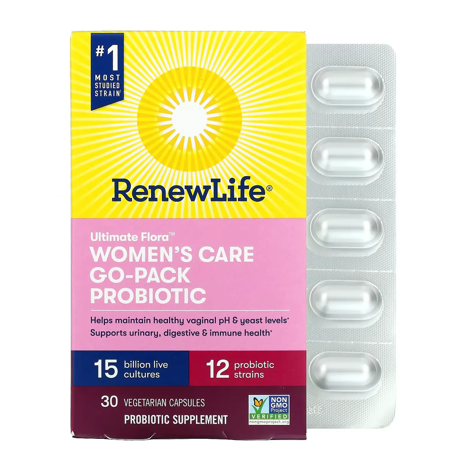 Ultimate Flora, Women's Care Go-Pack Probiotic, 15 Billion Live Cultures, 30 Vegetarian Capsules