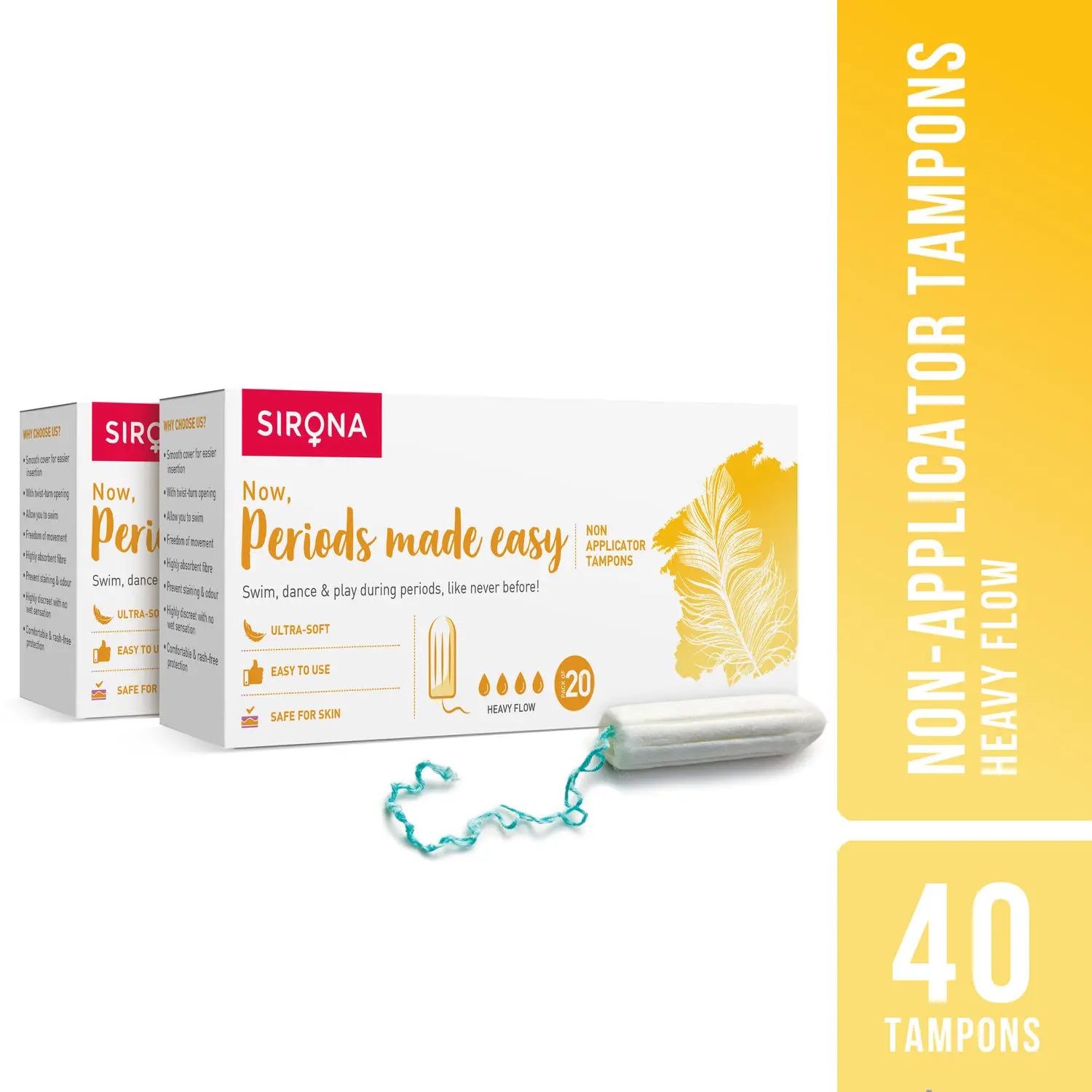 Sirona FDA Approved Premium Digital Tampon (Heavy Flow) - 40 Tampon (2 Pack - 20 Tampon Each)