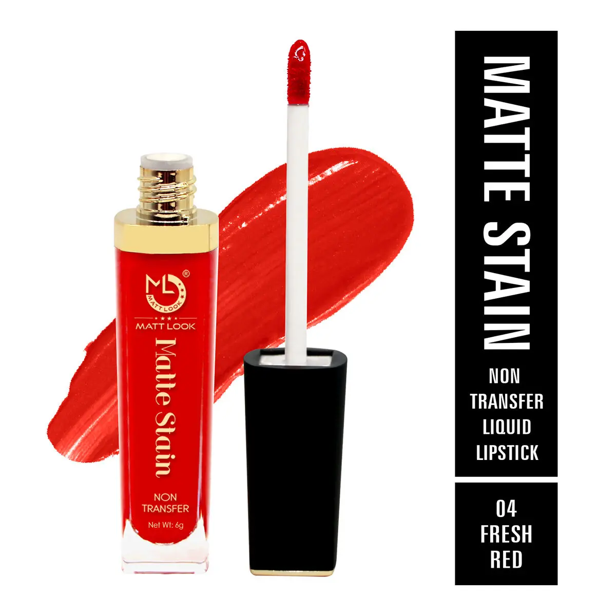 Mattlook Lip Gloss Creamy Matte Stain Lipstick, Non Transfer, Highly Pigmented Colour, Long Lasting, Waterproof, Liquid Lipstick, Fresh Red (6gm)