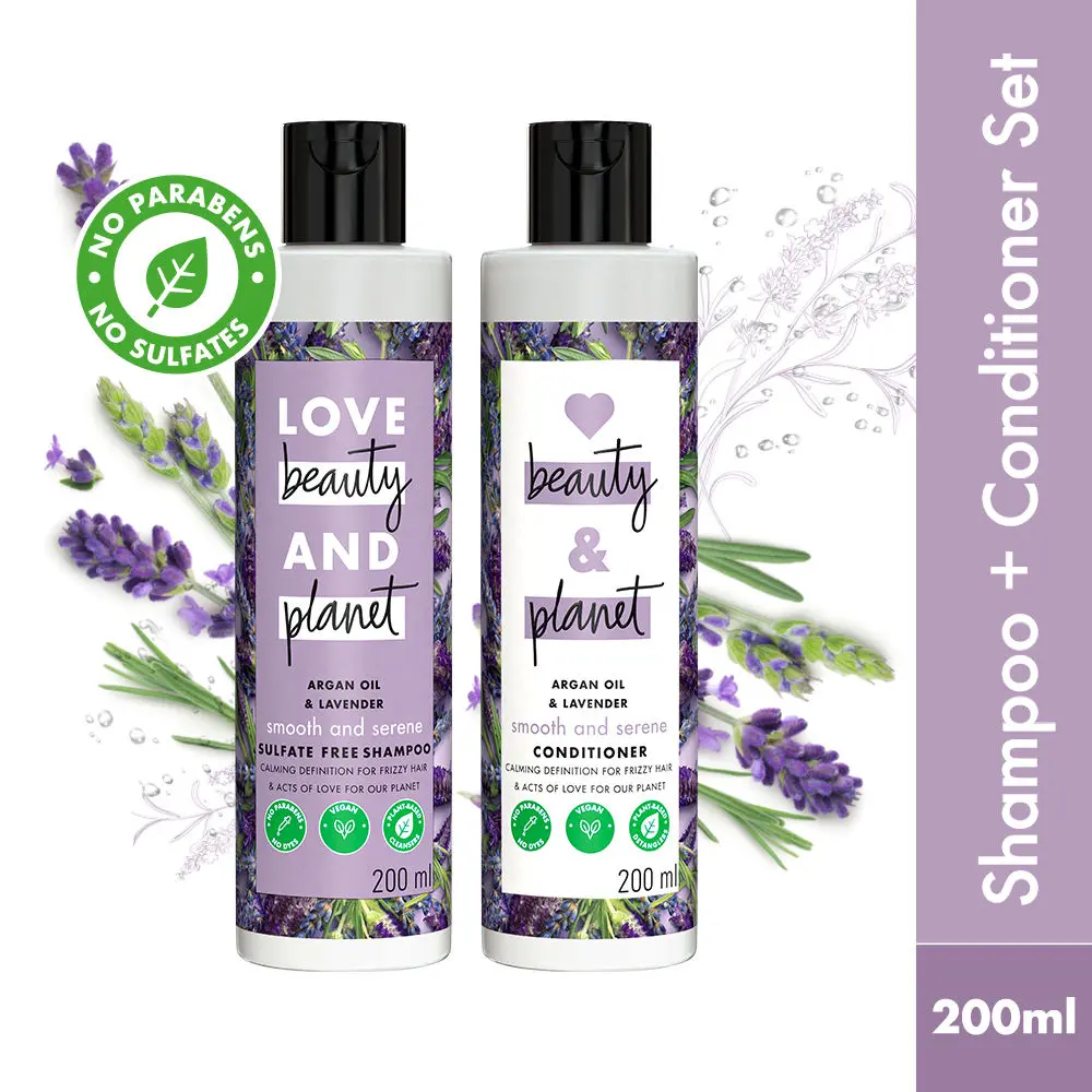 Love Beauty & Planet Natural Argan Oil and Lavender Anti-Frizz, Smoothening Shampoo & Conditioner Combo, 200ml