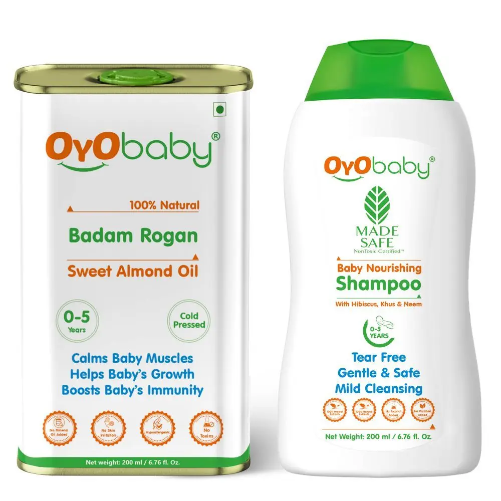 OYO BABY® New Born Combo Baby Shampoo for Newborn Babies Badam Tel 100% Pure Sweet Almond oil 200ml each