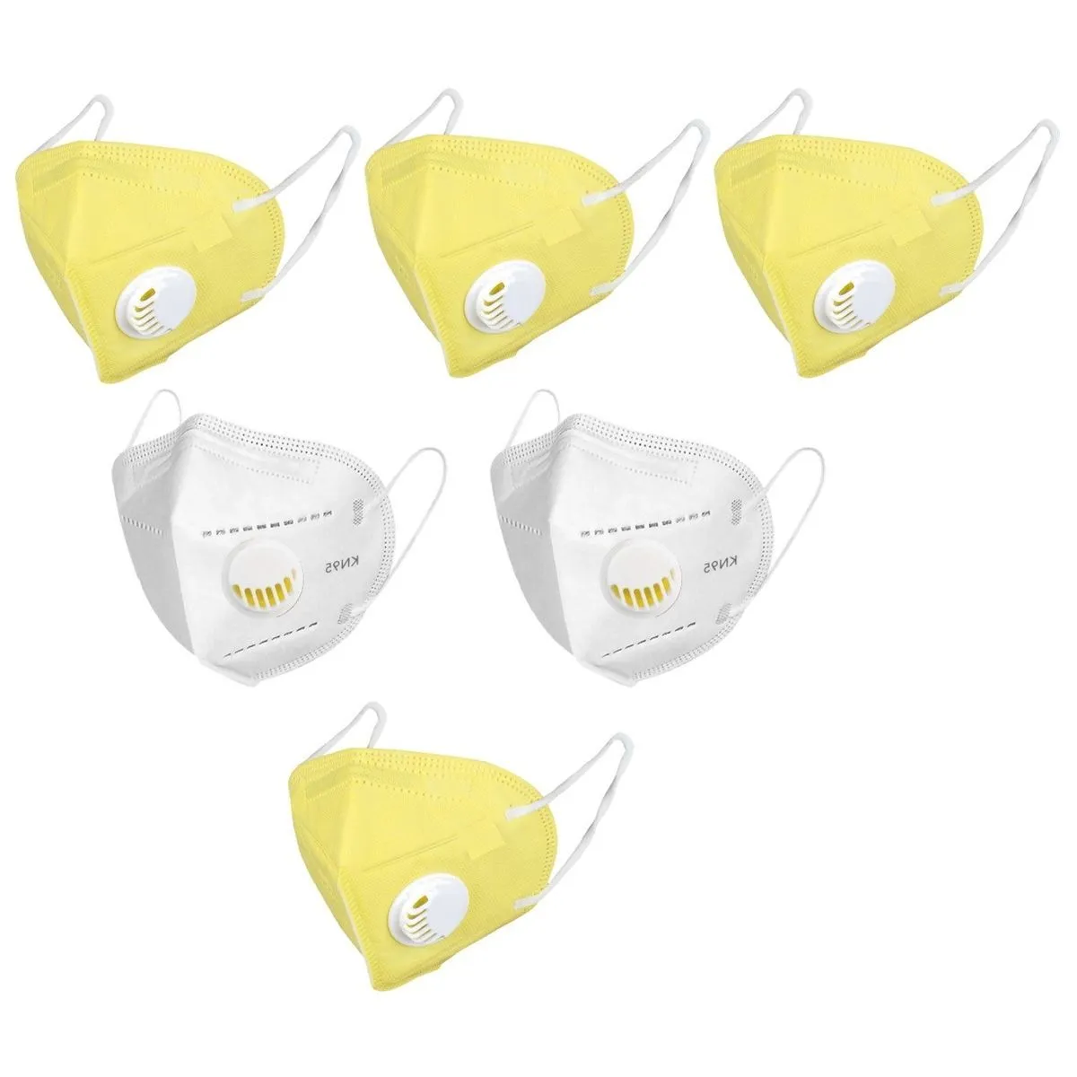 OOMPH Pack Of 6 Kn95/n95 Anti-pollution Reusable 5 Layer Mask Color: Yellow,white,yellow