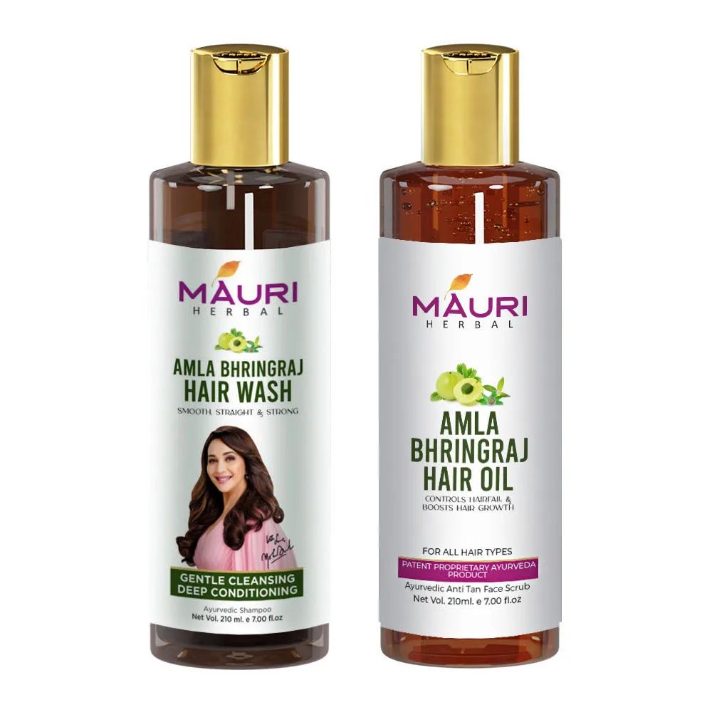 Mauri Herbal Amla Bhringraj Shampoo & Amla Bhringraj Hair Oil - Pack Of 2 Combo