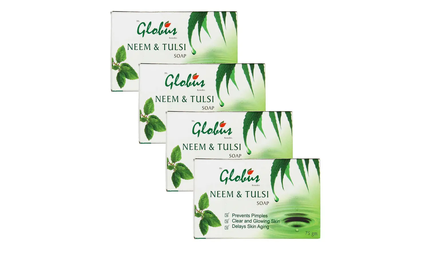 Globus Naturals Neem Tulsi Soap Enriched With Aloevera Kesar Sandalwood 75 gm (Pack Of 4)