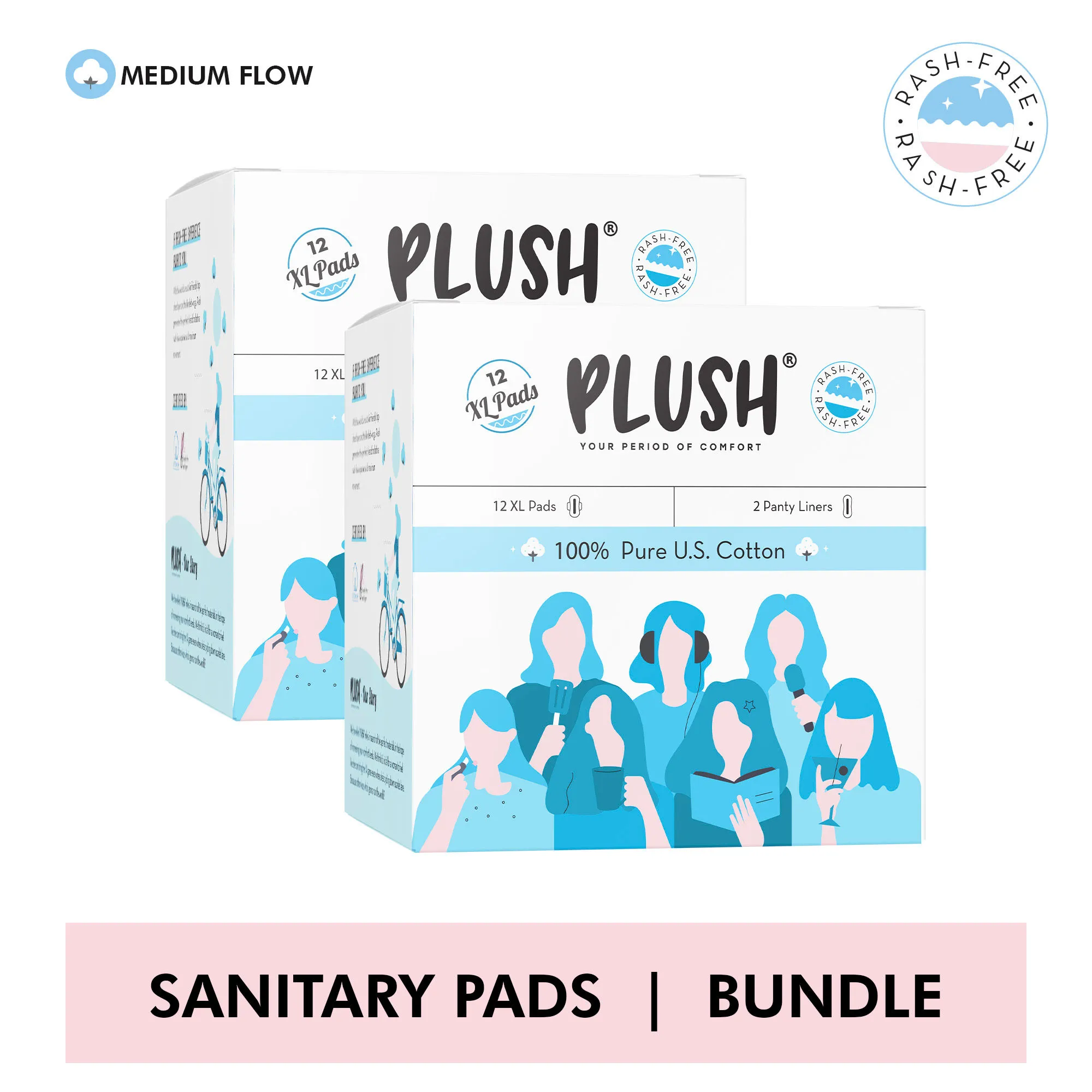 Plush 100% Pure Us Cotton Ultra Thin Rash Free Natural Sanitary Pads - Pack Of 2