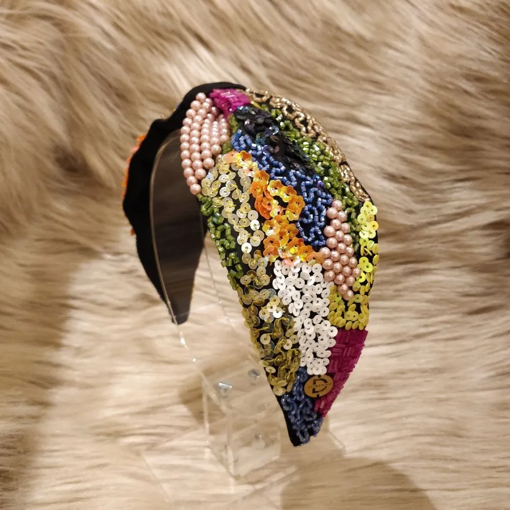 Diya Aswani Multi Colors Stones in Black Hairband