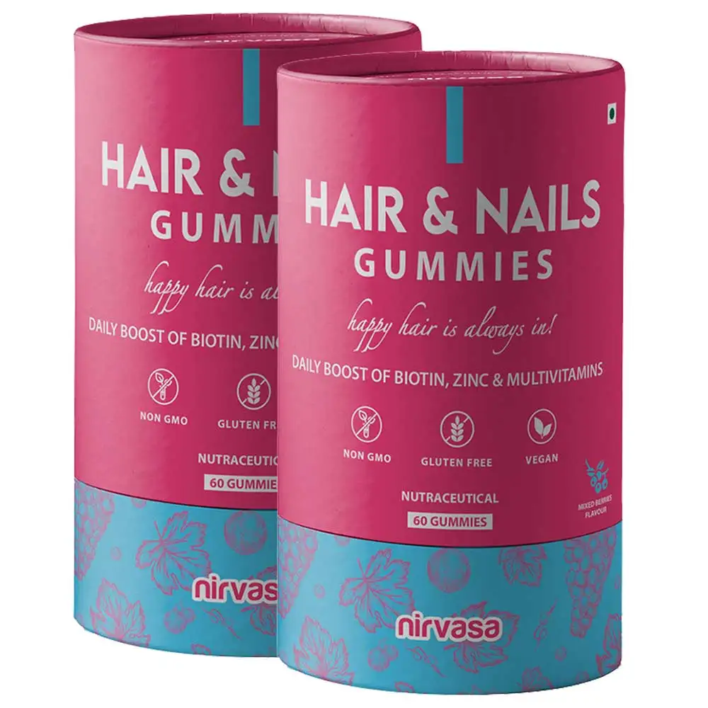 Nirvasa Hair & Nails,  60 gummies  Mixed Berries (Pack of 2)