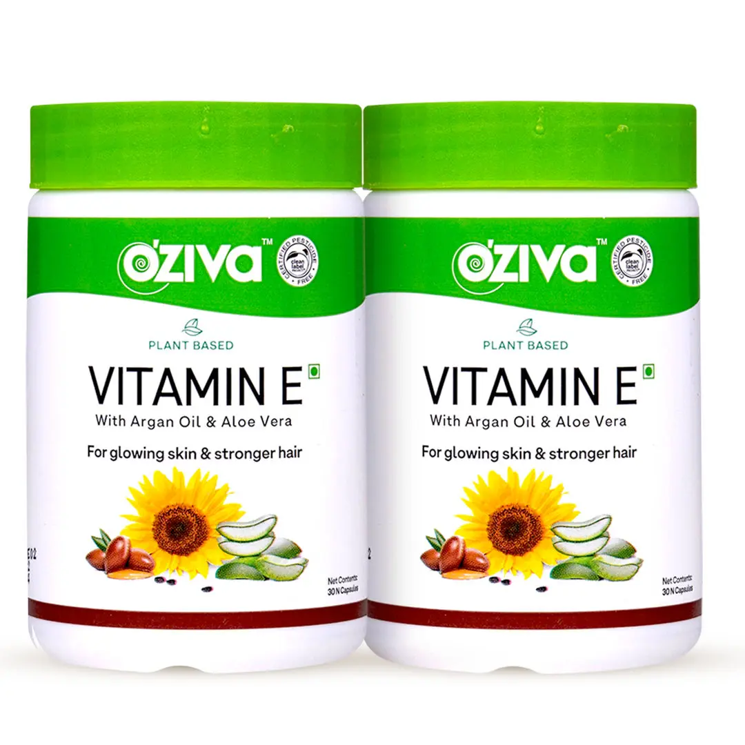 OZiva Plant Based Vitamin E, with Sunflower, Aloe vera & Argan oil, for Face & Skin Glow (Pack of 2)