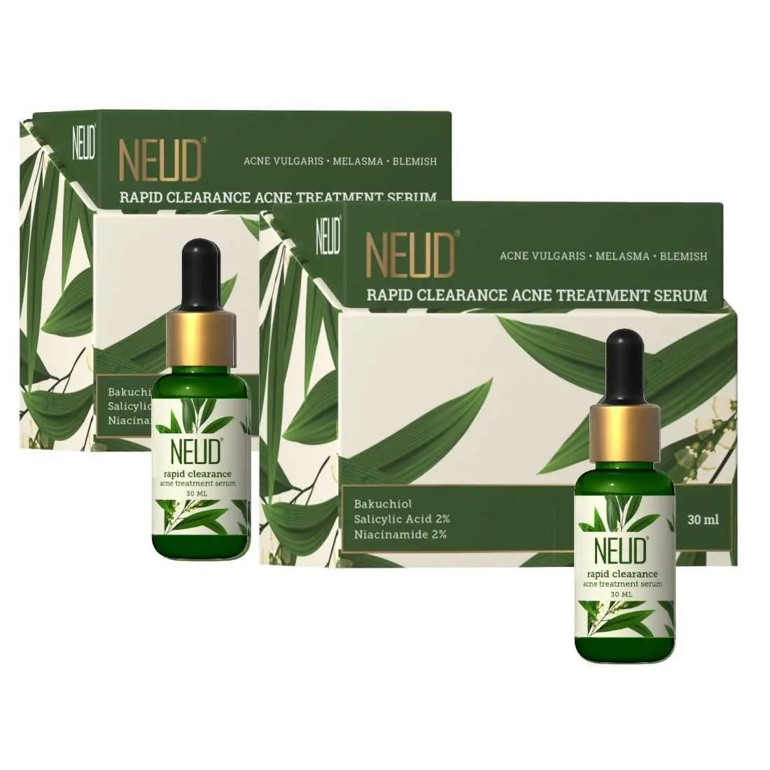 NEUD Rapid Clearance Acne Treatment Serum With Salicylic Acid, Bakuchiol and Niacinamide - 2 Packs (30ml Each)