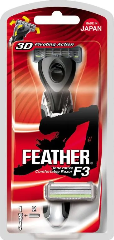 Feather F3 Men Triple Blade Cartridge Shaving Razor with 3D Pivoting Head