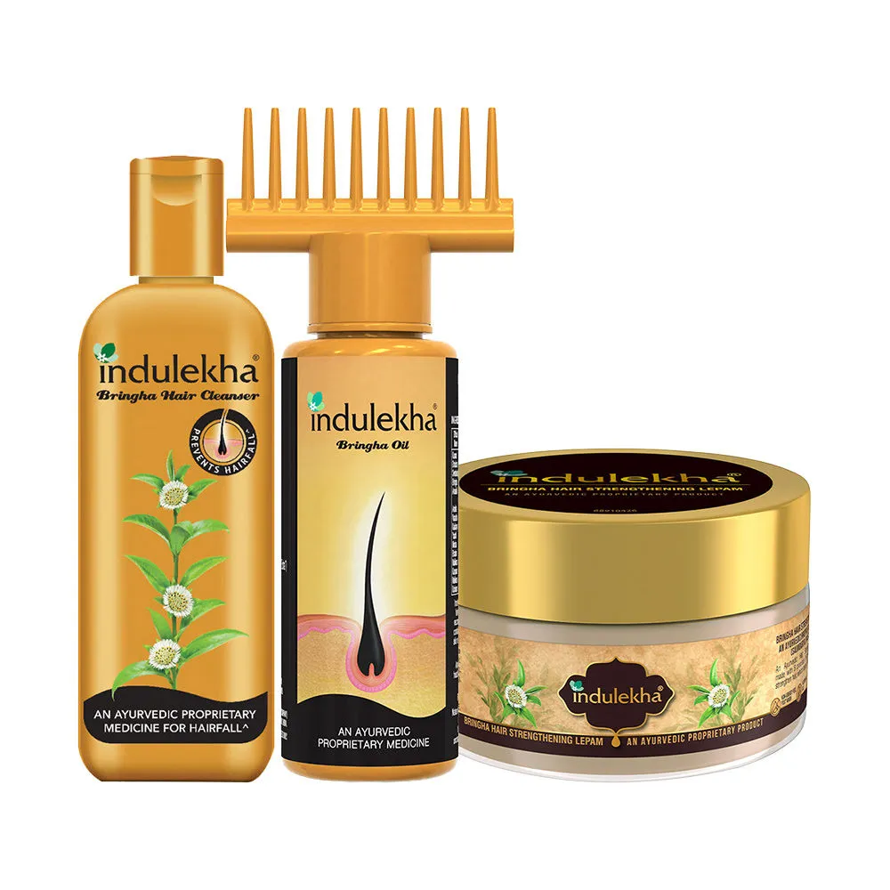 Indulekha Bringha Oil, Shampoo & Hair Strengthening Lepam Combo