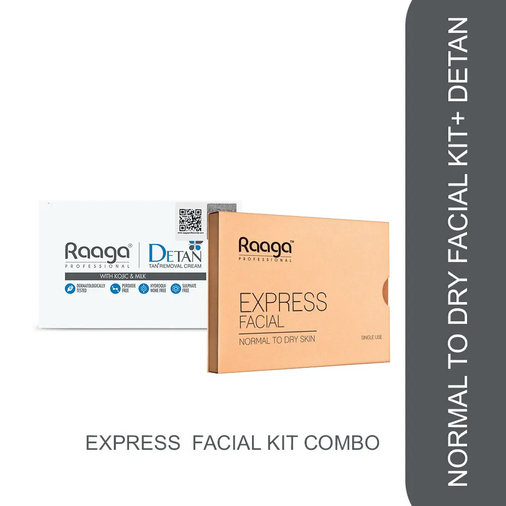 Raaga Professional De Tan With Kojic & Milk + Express Facial Kit Normal To Dry Skin (1+1)