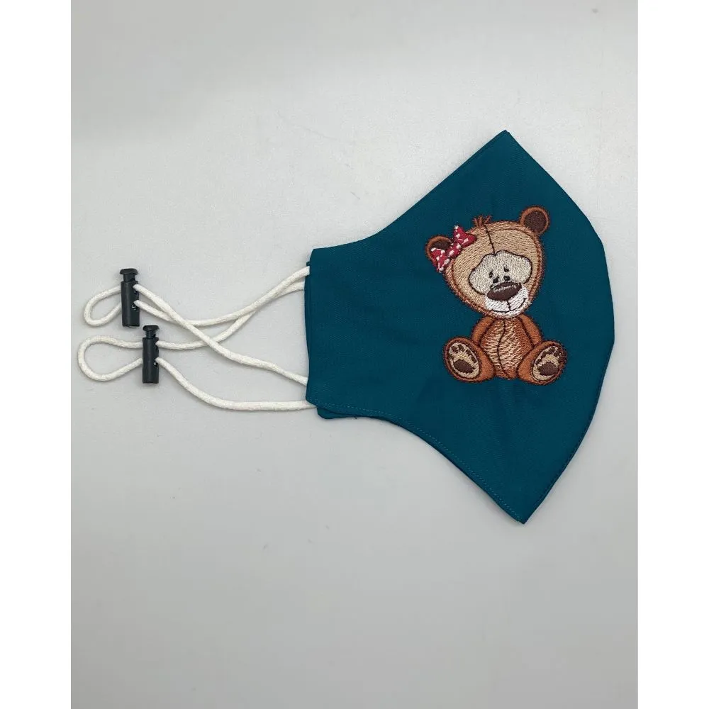 The Tie Hub Teddy Bear Teal Embroidered Mask