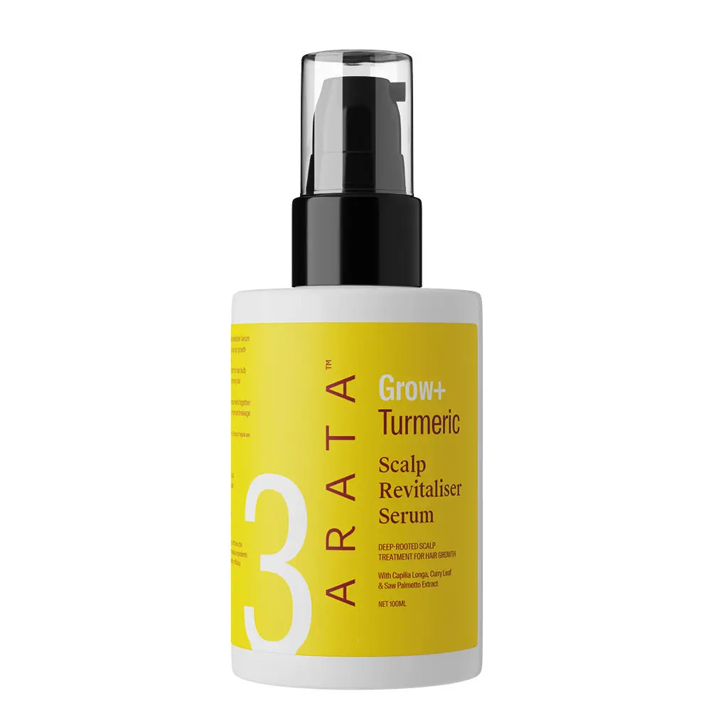 Arata Grow + Turmeric Scalp Revitaliser Serum ( 100 ML) | Powered By Capilia Longa– A Natural Active Ingredient | A Daily, Leave-In Serum | Promotes Hair Growth & Reduces Thinning