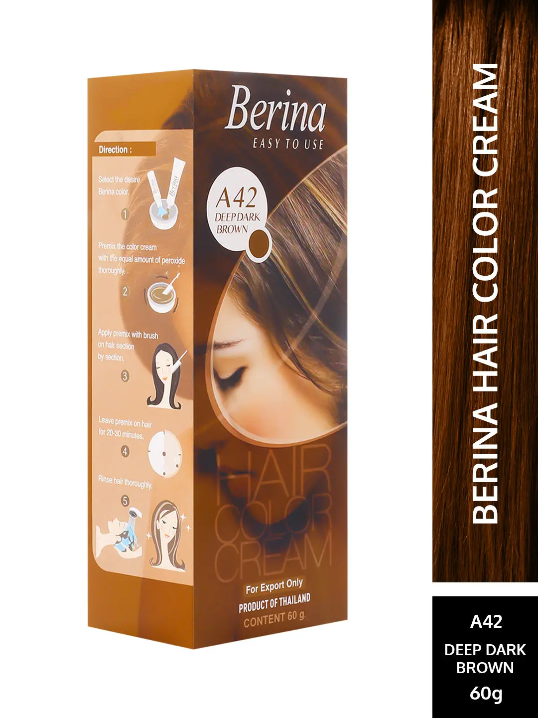 Berina A42 Deep Dark Brown Hair Color Cream 60gm