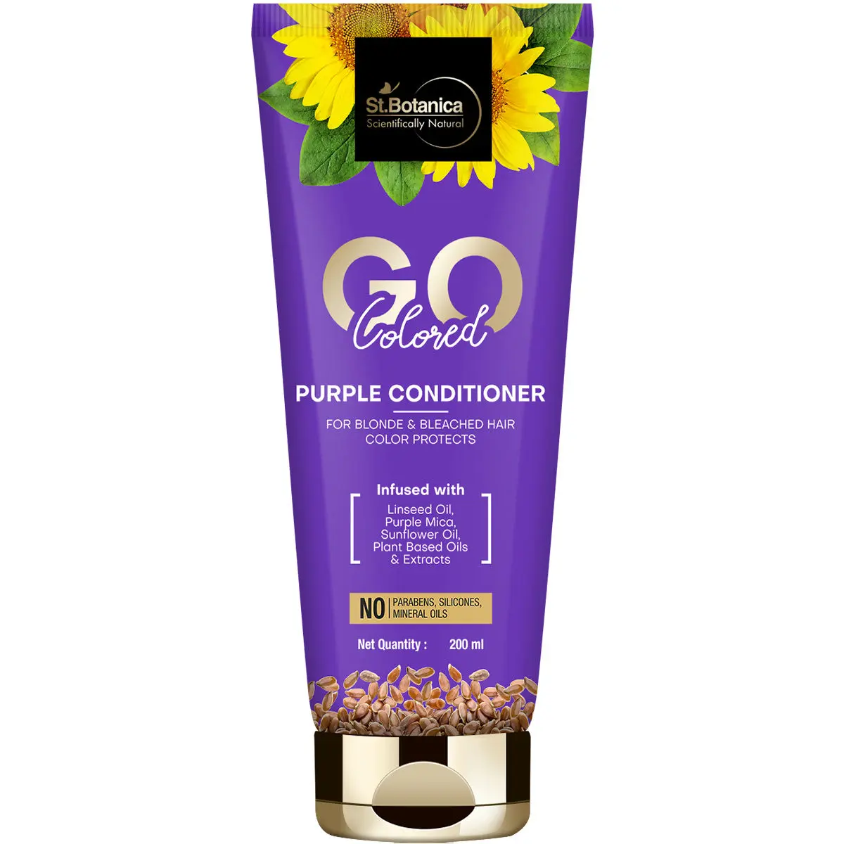 StBotanica GO Colored Purple Hair Conditioner - With Linseed, Purple Mica, Sunflower Oil, No SLS / Sulphate, Paraben, Silicones, Colors, 200ml