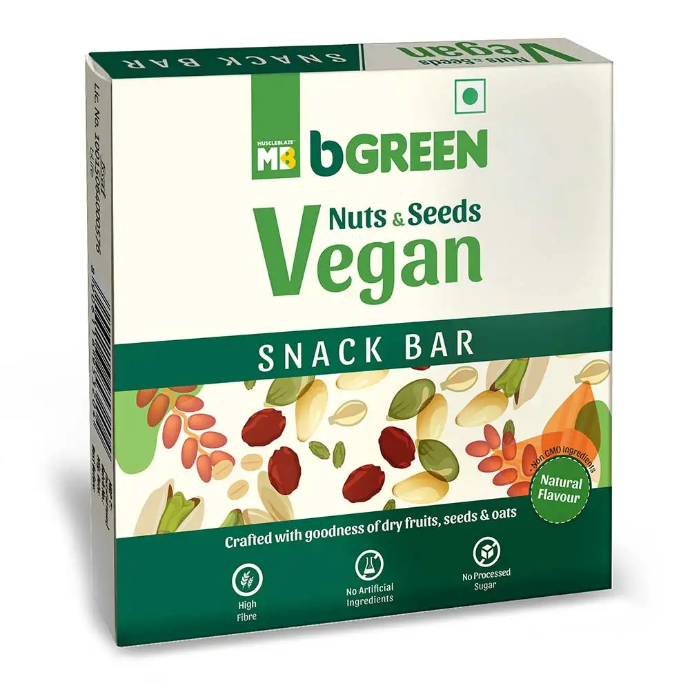 bGREEN Nuts & Seeds Vegan Snack Bar by MuscleBlaze,  6 Piece(s)/Pack  Natural (40g Each)