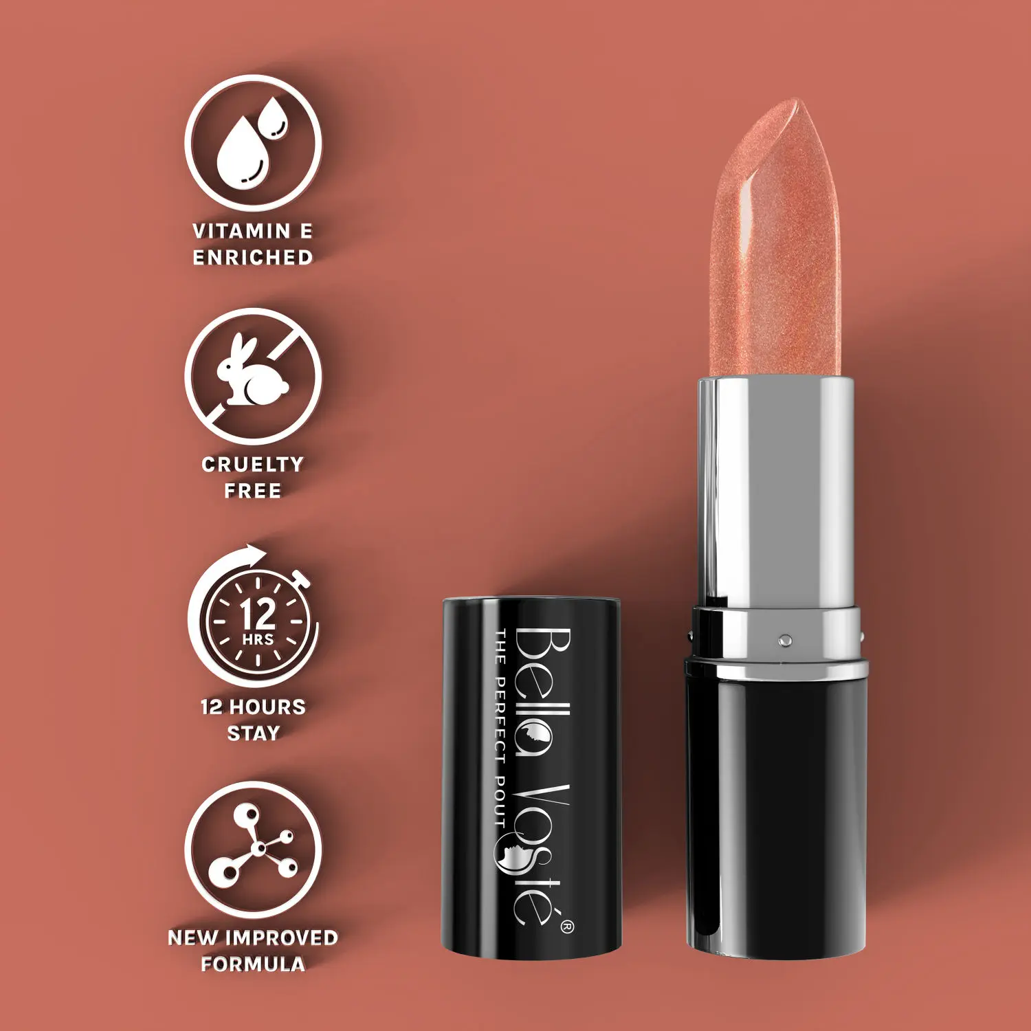 Bella Voste Sheer Creme Lust Lipstick | Metallic Finish | Cruelty Free |Long Lasting Improved Formula | One Stroke Aplication | Highly Pigmented | M04-Fairy | 4.2 g