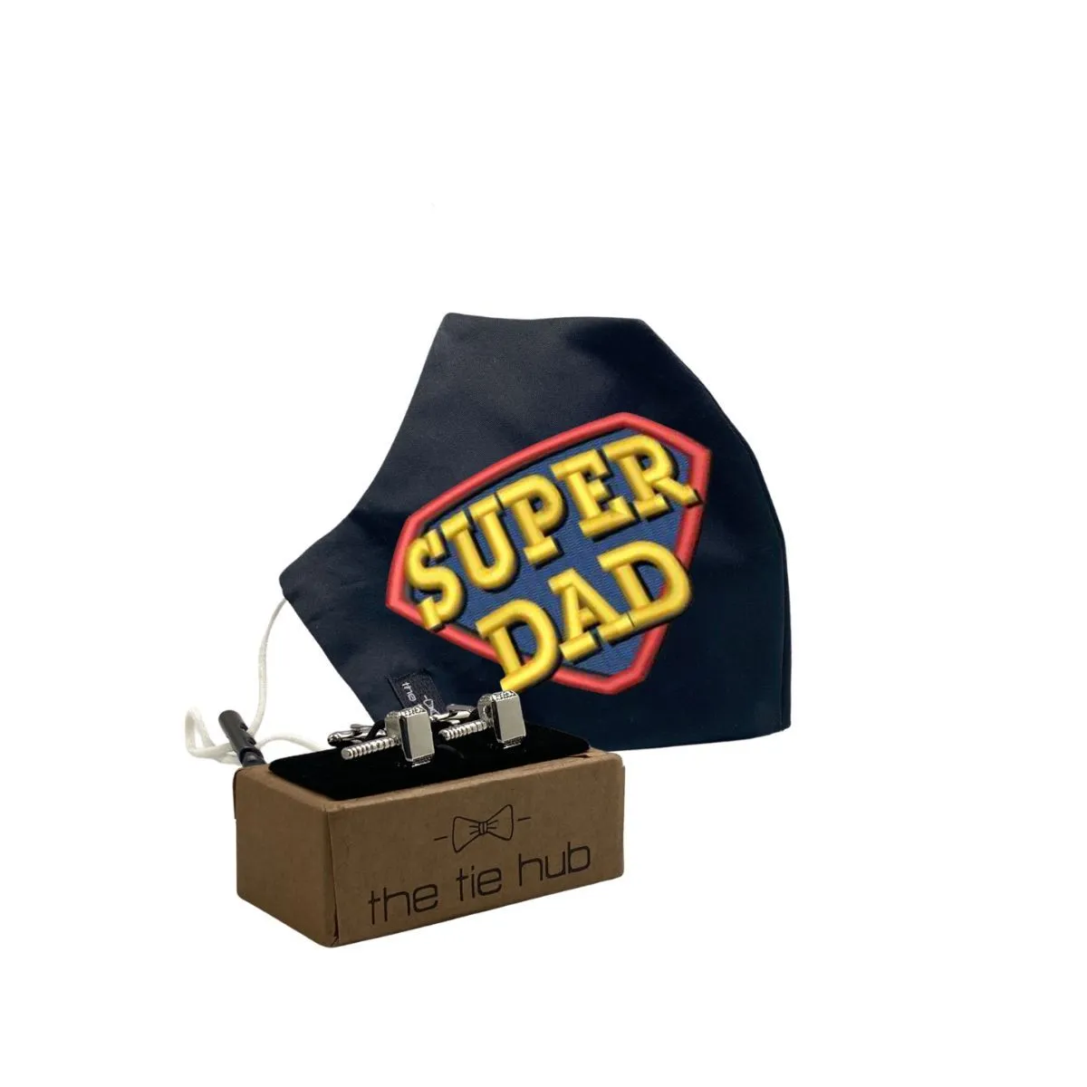 The Tie Hub SUPER DAD Color Face Mask with Silver Hammer Cufflinks