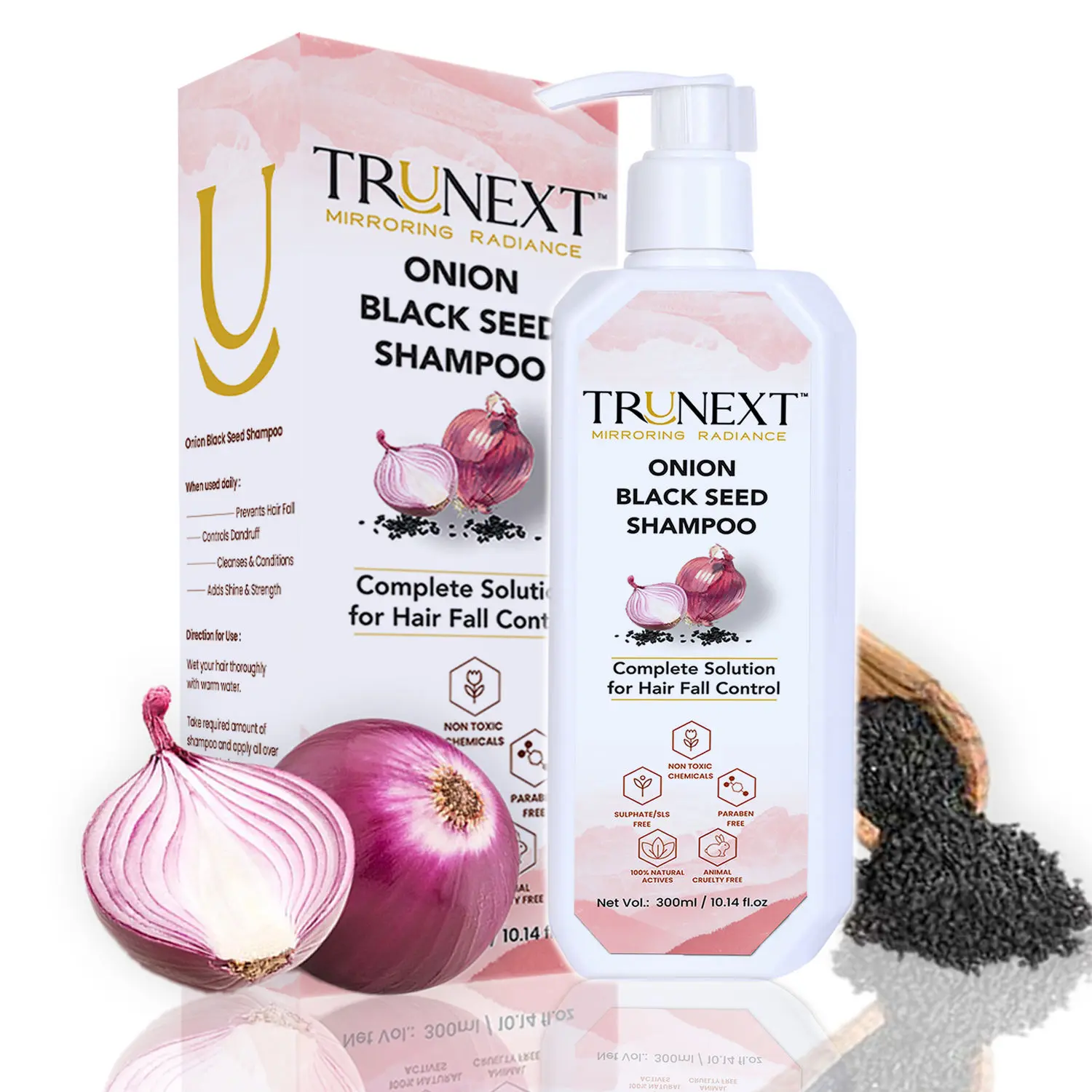 TRUNEXT Onion Black Seed Shampoo for Hair Growth and Hair Fall Control, 300 ml