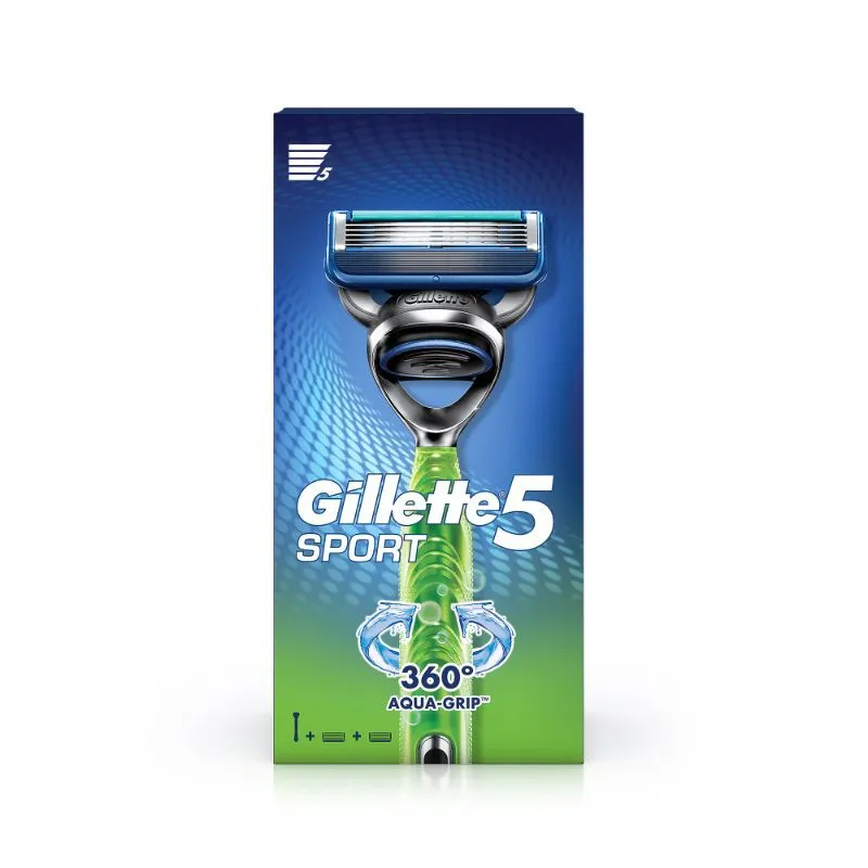 Gillette Sport 5-blade No Slip Aquagrip Mens Razor + 1 Cartridge