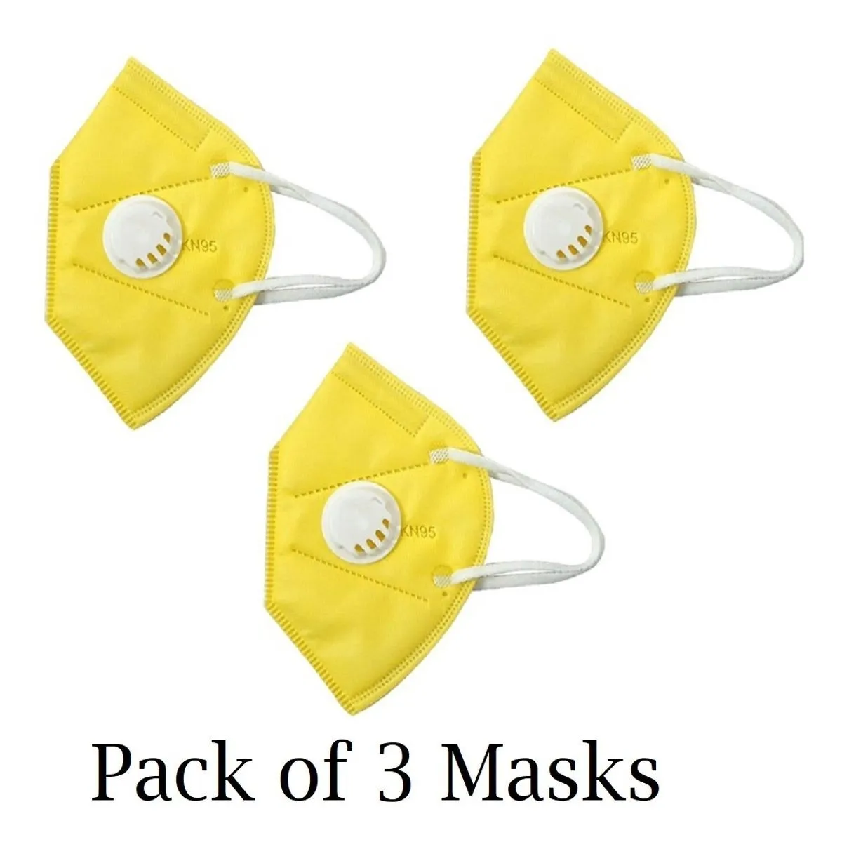 Fabula Yellow KN95 Anti-Pollution Mask with Respirator Valve Pack of 3