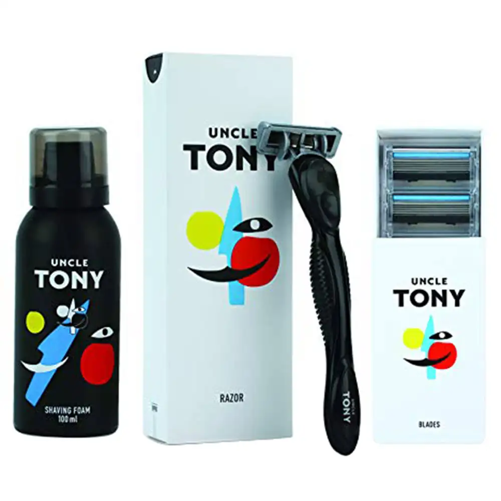 Uncle Tony Shaving Experience Kit (Razor + Foam),  2 Piece(s)/Pack  for All Types of Beard Black