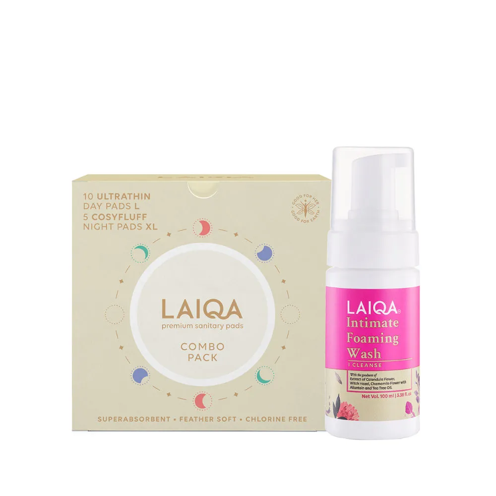 LAIQA Menstrual Hygiene Kit: Intimate Foaming Wash + Sanitary Pad Combo Pack