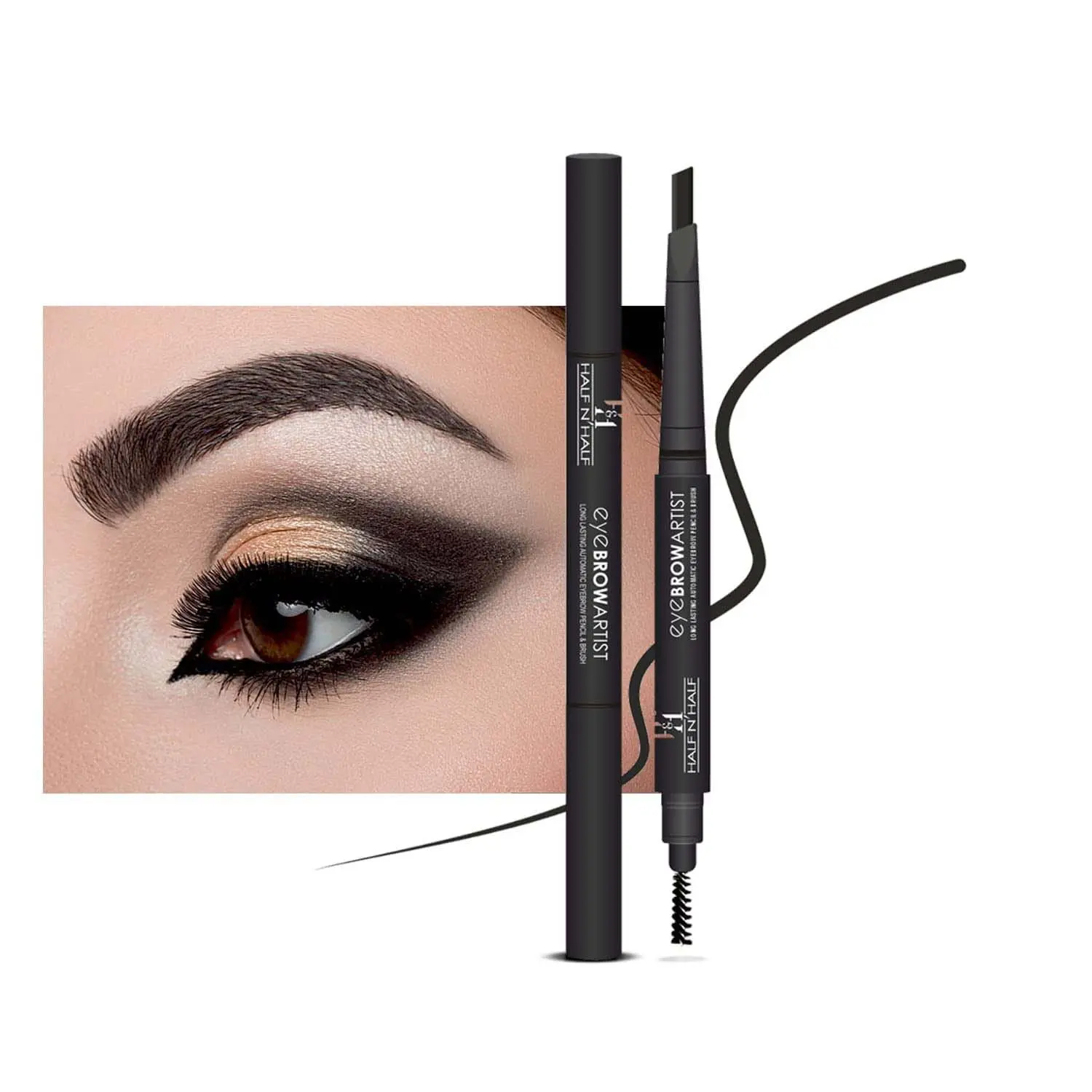 Half N Half Eye Brow Artist Long Lasting Automatic Eyebrow Pencil & Brush, Black (0.4gm)