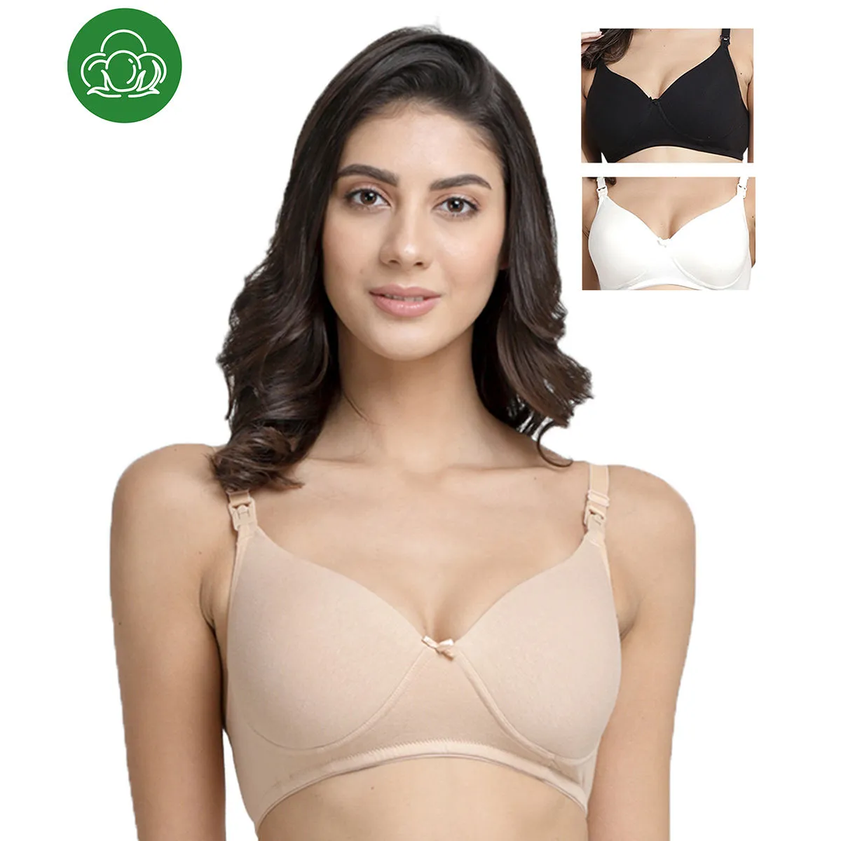 Inner Sense Organic Cotton Antimicrobial Nursing Bra Pack of 3 - Multi-Color