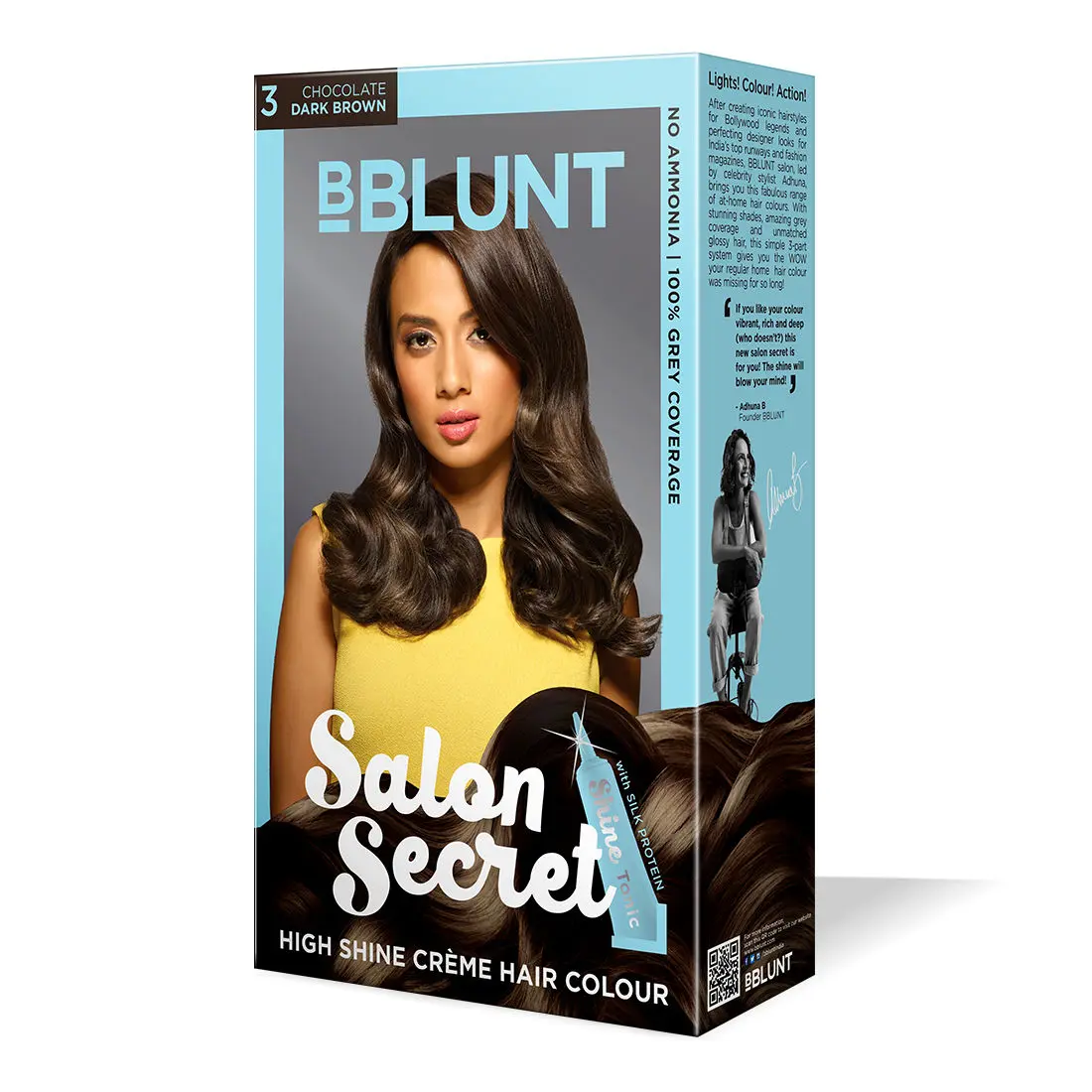 BBLUNT Salon Secret High Shine Creme Hair Colour - Chocolate Dark Brown 3. No Ammonia ( 100 g+8ml)