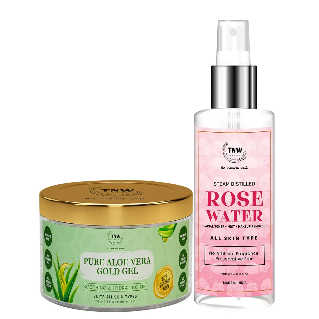 TNW-The Natural Wash Combo of Pure Aloe Vera Gold Gel & Rose Water Toner |Gel For Acne ,Scars,Sunburn Treatment Prevents Dark Spots, 100 ML | Toner For Face - Makeup Remover -For All Skin Types 200 ML