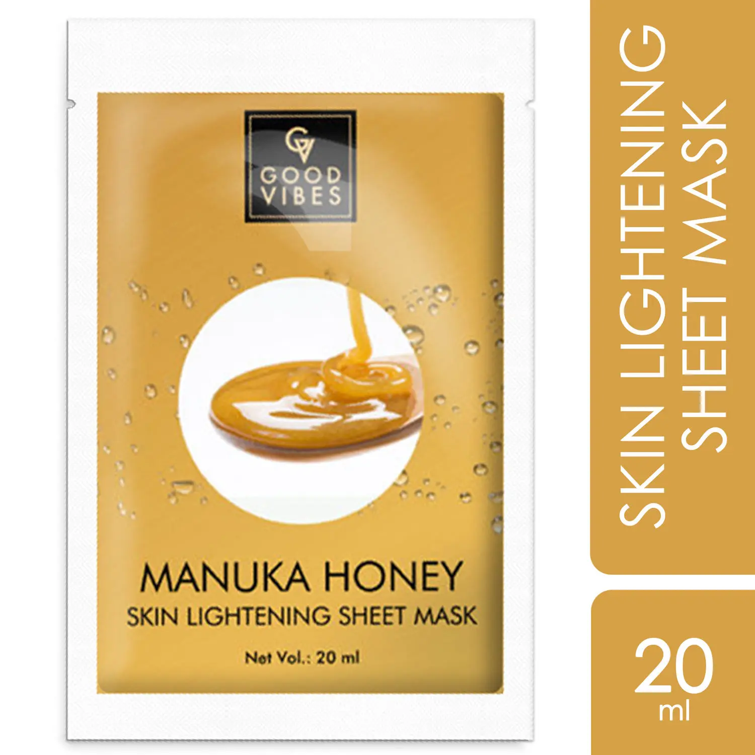 Good Vibes Manuka Honey Skin Lightening Sheet Mask | Antioxidants, Hydrating, Soothing | No Animal Testing (20 ml)