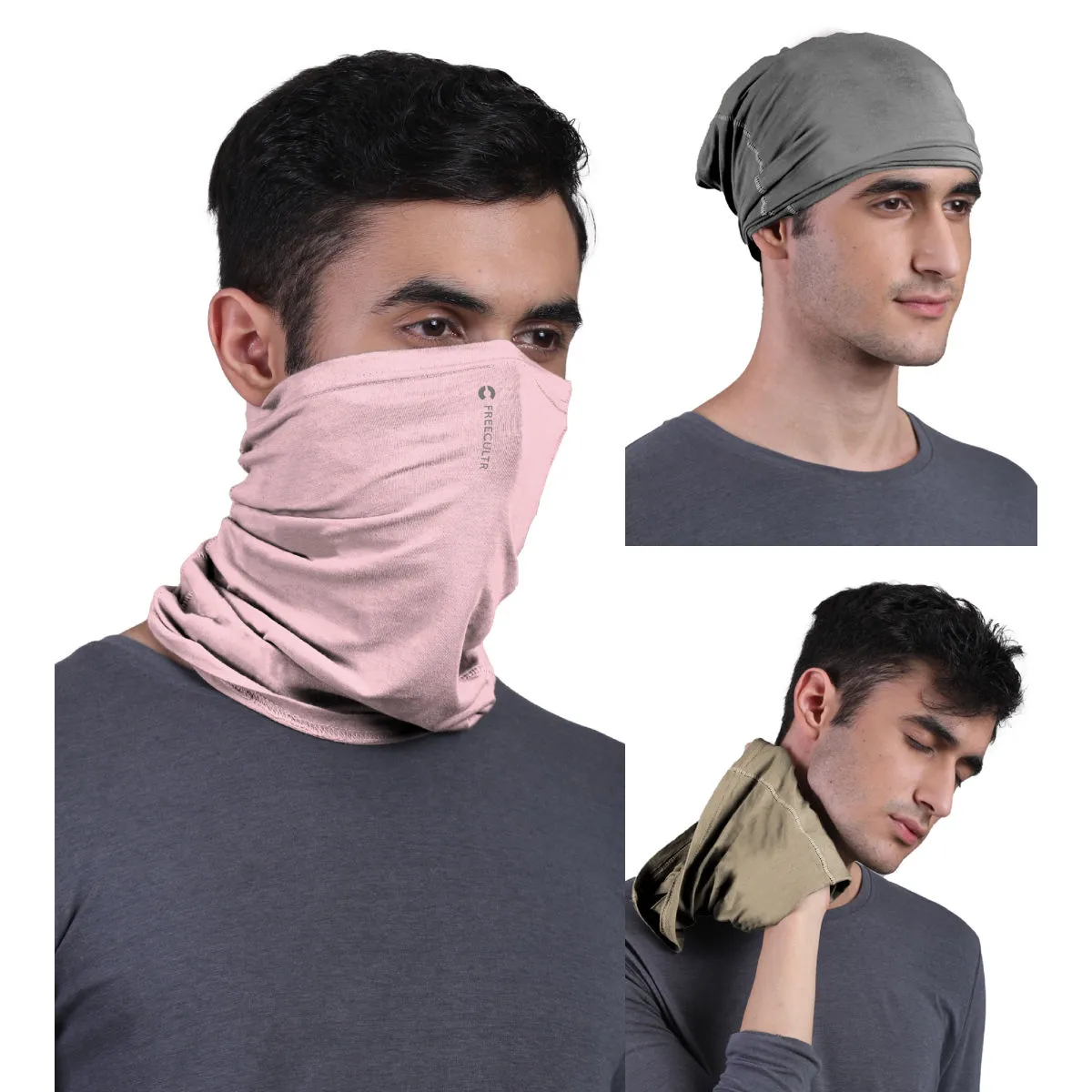 FREECULTR Unisex Plain Bamboo Bandana Anti Microbial Multipurpose Cloth Face Mask (pack Of 3)