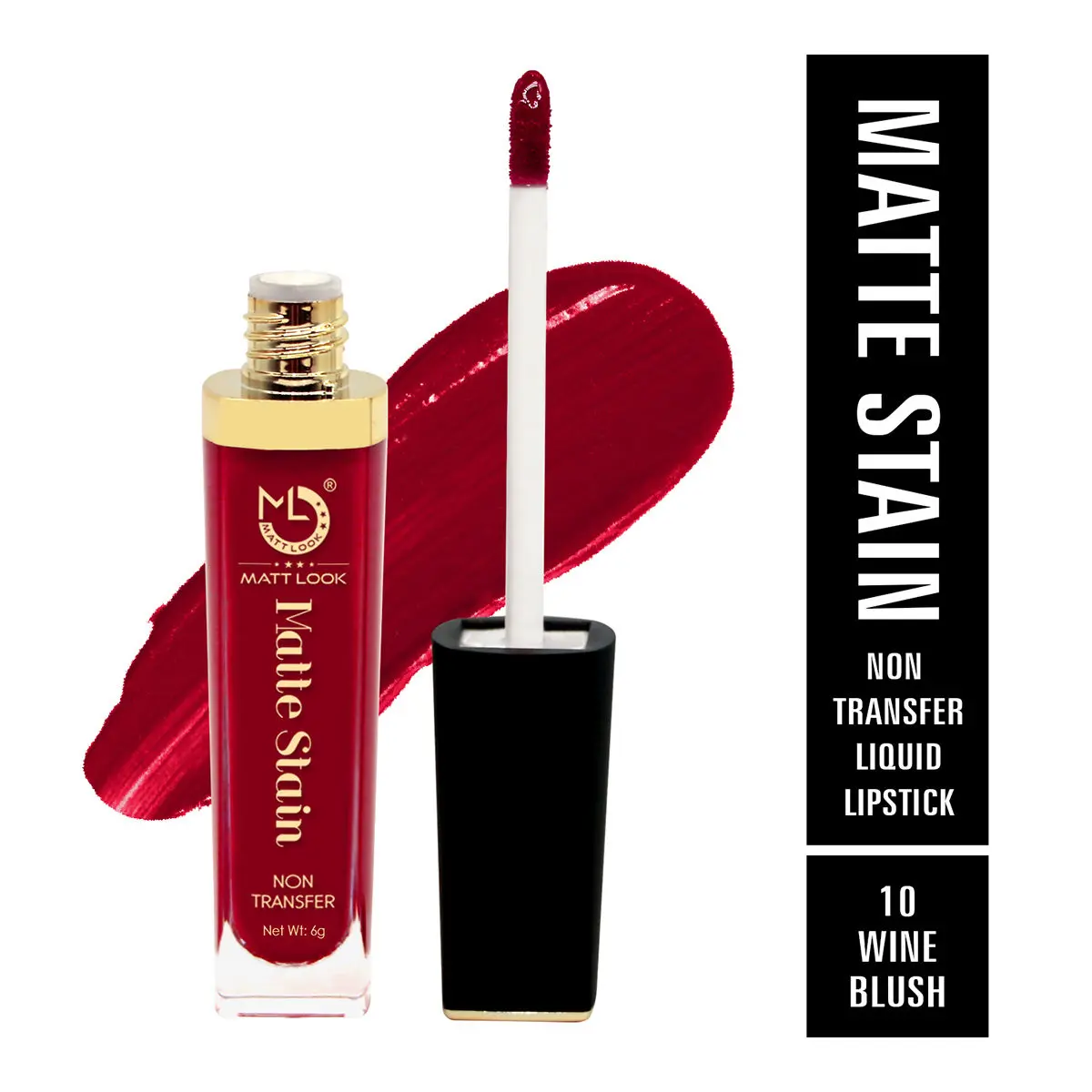 Mattlook Lip Gloss Creamy Matte Stain Lipstick, Non Transfer, Highly Pigmented Colour, Long Lasting, Waterproof, Liquid Lipstick, Wine Blush (6gm)