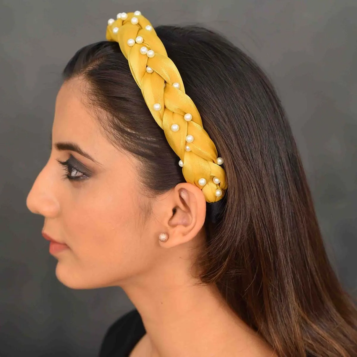 YoungWildFree Yellow Twisted With Pearls Embellishment Hair Band-Cute Fancy Design For Womens