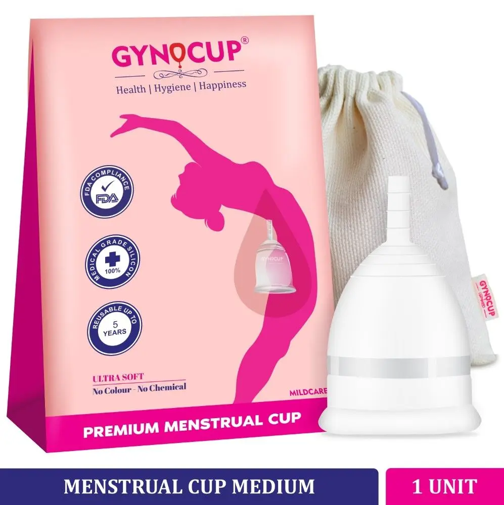 GynoCup Reusable Menstrual Cup for Women| | Medium Size with Pouch |Transparent Color| 100% Medical Grade Silicone | Wearable Upto 12 hours | No leakage | Ultra Soft, Odour & Rash free | FDA Approved