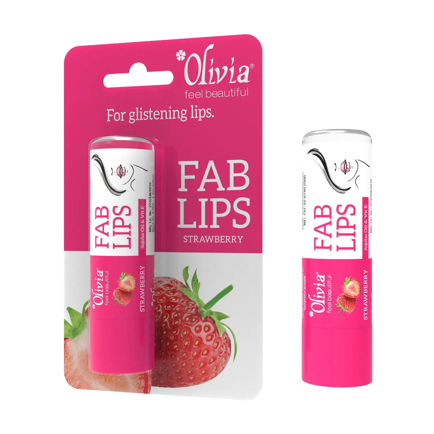 Olivia Strawberry Fab Lip Balm Jojoba Oil & Vitamin E for Glistening Lips ( 4.3 g)