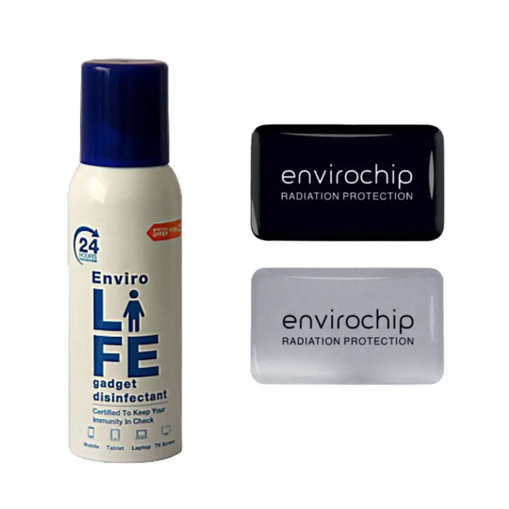 Envirolife Gadget Sanitizer Spray and Envirochip Radiation Protection,  Fragrance Free  2 Piece(s)/Pack  Value Pack of 2 (1 Desk Pack of Gadget Disinfectant and 1 Dual Pack of Envirochip)