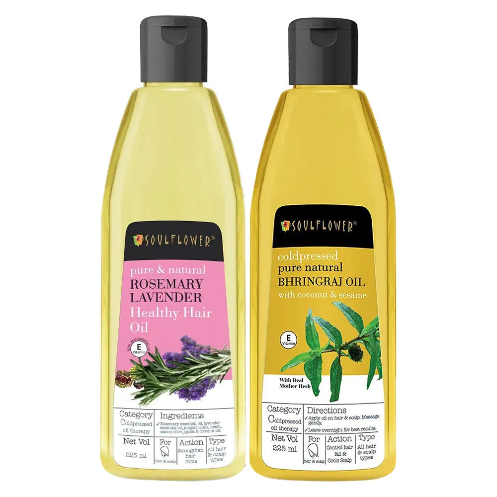 Soulflower Ayurvedic Anti-Hair Fall Bhringraj & Rosemary Lavender Healthy Hair Oil Combo