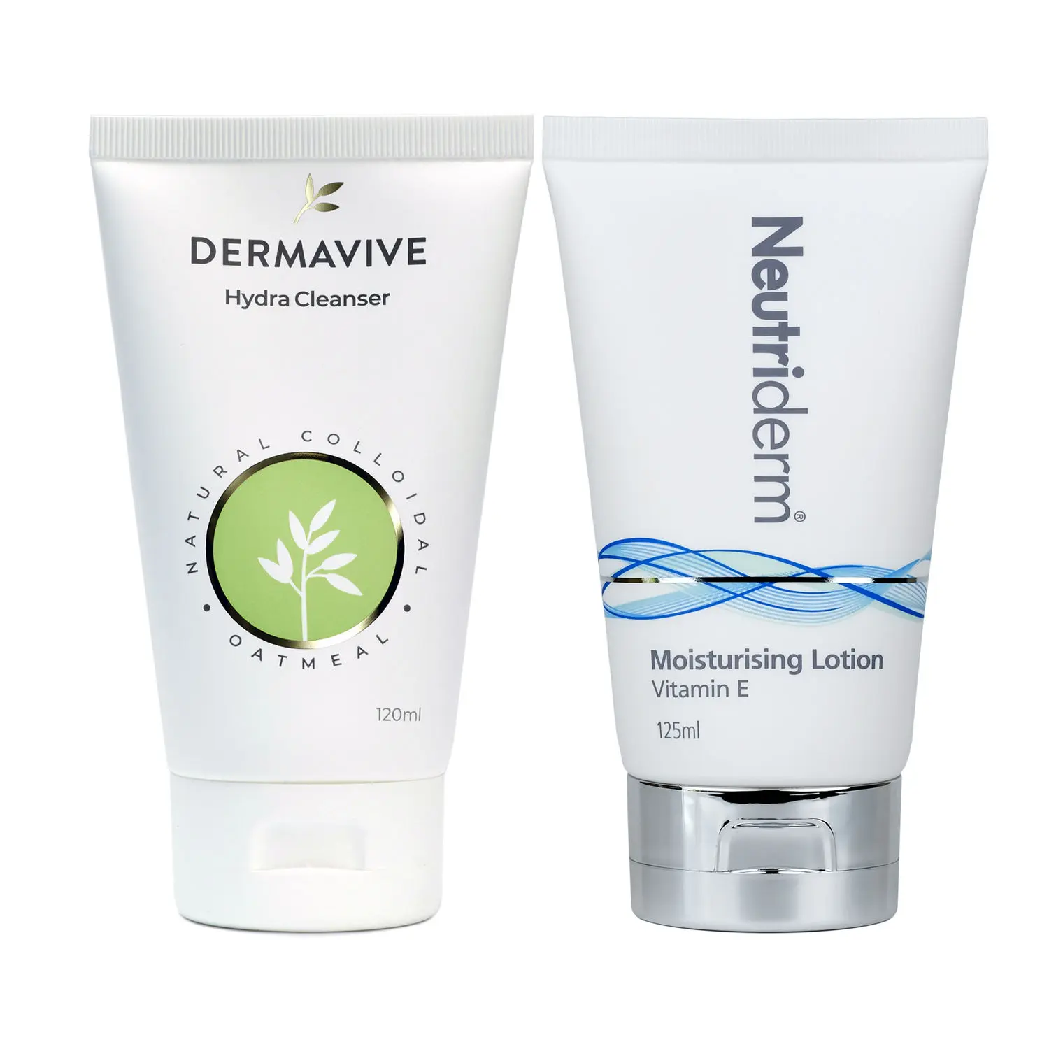 Neutriderm Pre-makeup Skincare Combo, Vitamin E Moisturiser 125 ml and Dermavive Hydra Cleanser 120 ml