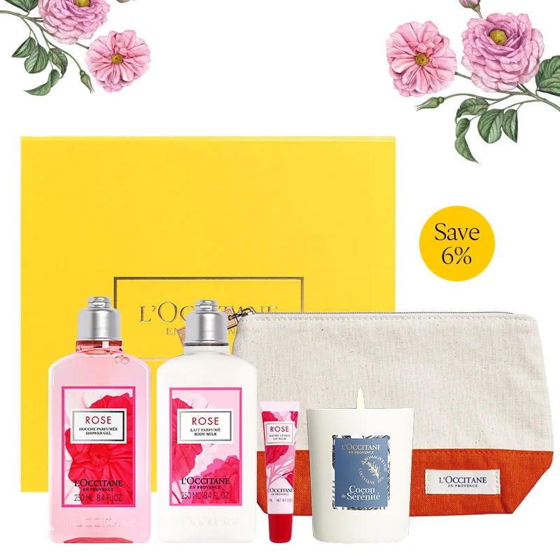 L'Occitane Rose Body Care Gift Set With Relaxing Candle