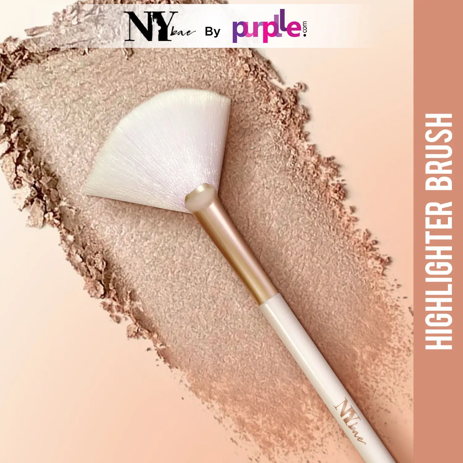 NY Bae Pro Highlighter Brush | Fan Brush | Smooth Blending | Even Application | Fine & Soft Bristles