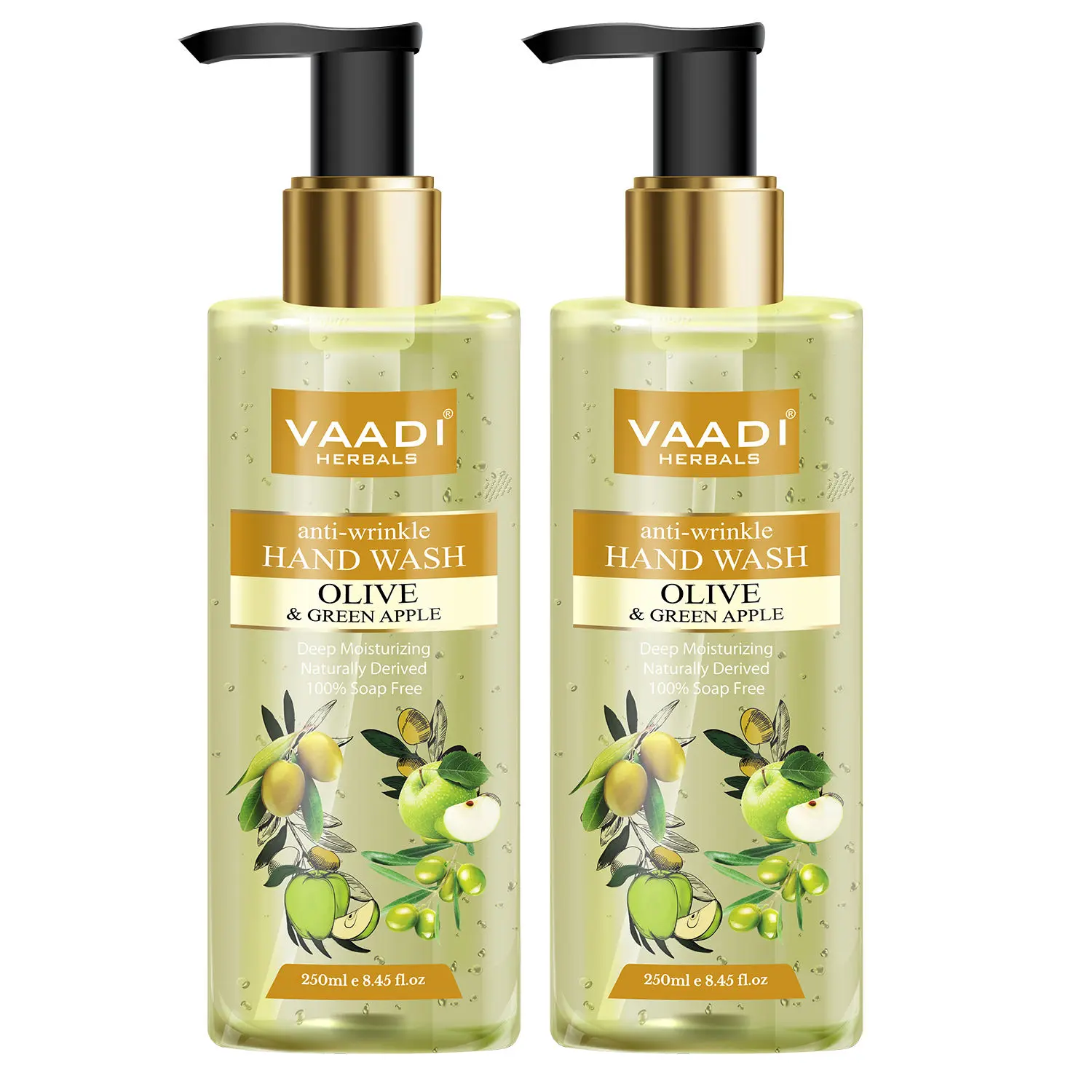 Vaadi Herbals Pack of 2 Anti-Wrinkle Olive and Green Apple Hand Wash (250 ml x 2)