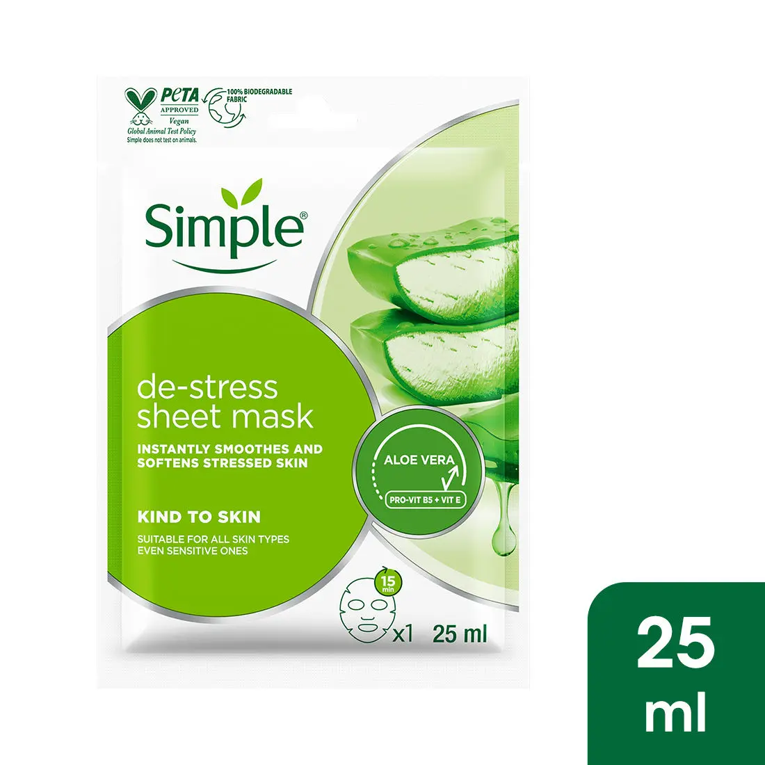 Simple Kind to Skin De-stress Sheet Mask, 25ml